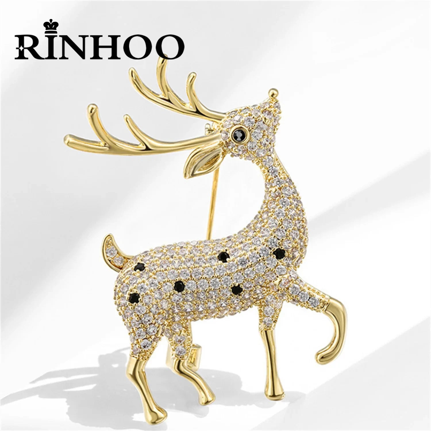 Femlion Sparkling Christmas Deer Brooch: Vintage Rhinestone Elk Buckle Pin