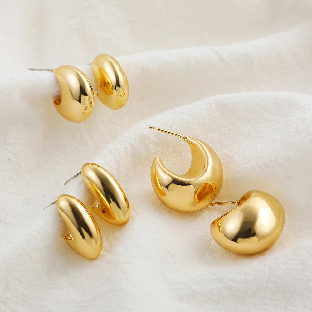 Femlion Gold Plated Thick Hoops Chunky Earrings for Women