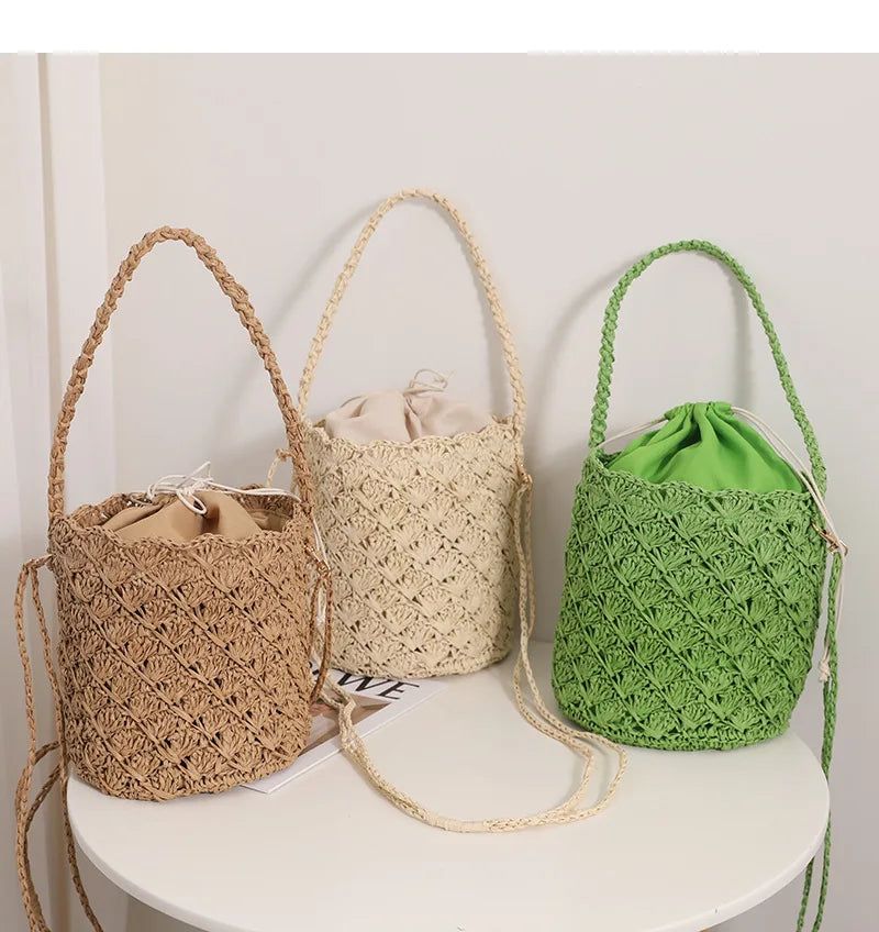 Femlion Retro Straw Woven Beach Bag: French Style Hand-Held & Messenger Design