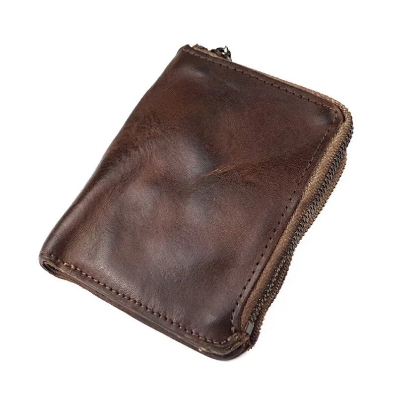 Femlion Vintage Leather Double Zipper Wallet with Large Capacity