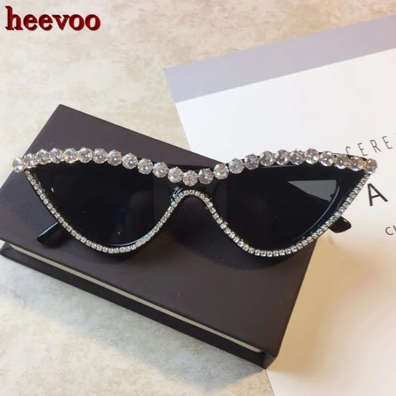 Femlion Crystal Diamond Cateye Sunglasses | Luxury Designer Cat Eye Sun Glasses