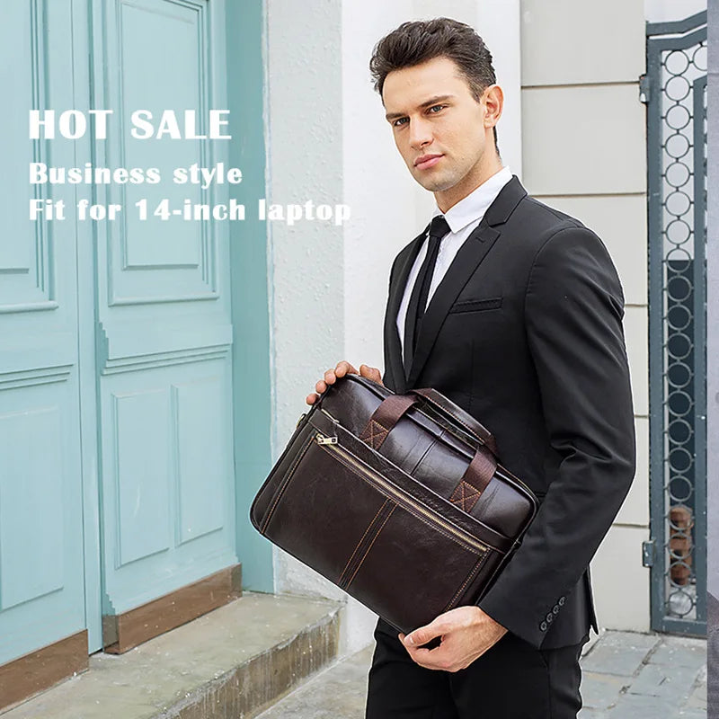 Femlion Retro Men's Leather Laptop Bag Briefcase for 14-inch Business Travel