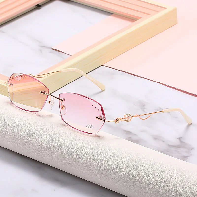 Femlion Pink Gradient Rhinestone Reading Glasses +3.0