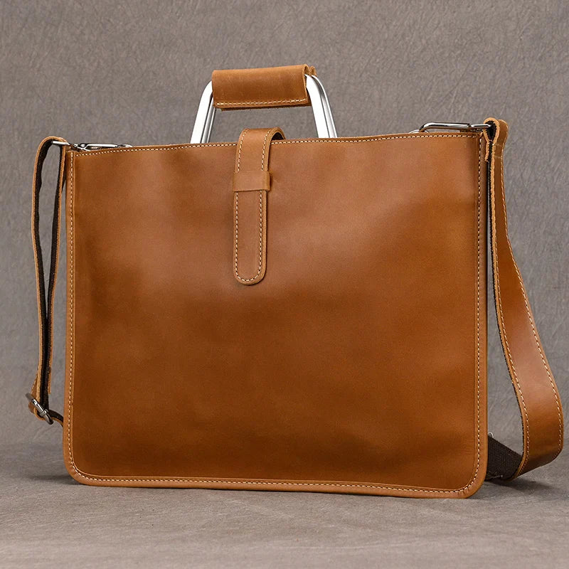 Femlion Men's Vintage Genuine Leather Briefcase Shoulder Bag Luxe Designer Tote