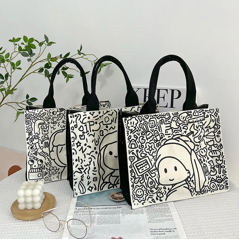 Femlion Canvas Handbag: Famous Painting Design Tote Bag for Women