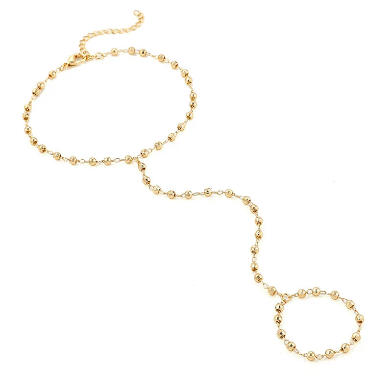 Femlion Gold Faceted Beads Chain Hand Harness Jewelry for Elegant Women