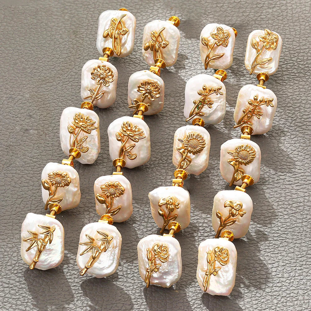 Femlion Baroque Pearl Clip Earrings - Birth Month Flower Design