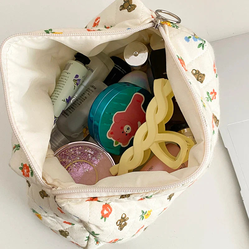 Femlion Quilting Makeup Bag: Cotton Cosmetic Organizer & Toiletry Case