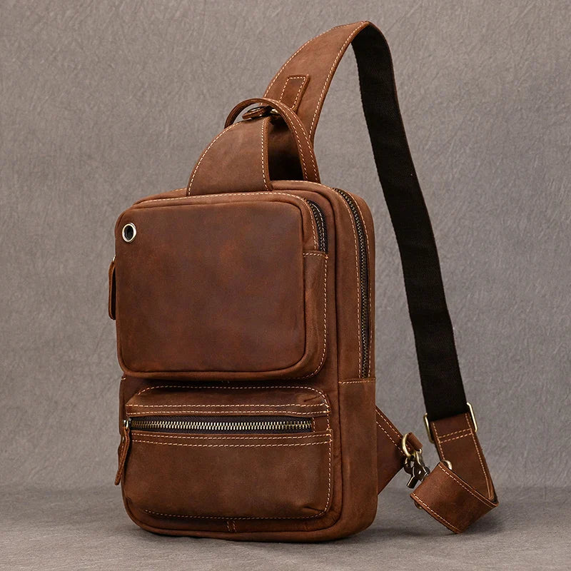 Femlion Genuine Leather Men's Large Crossbody Chest Bag