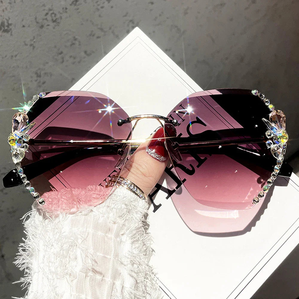 Femlion Rhinestone Sunglasses Gradient Lens Luxury Fashion Shades for Women Men