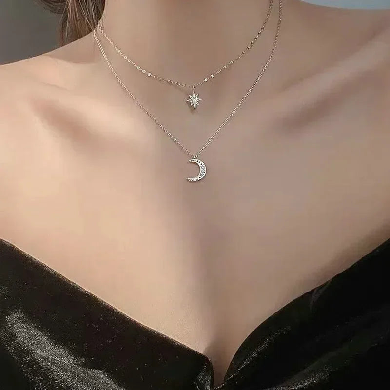 Femlion Zircon Star Moon Double Layer Necklace