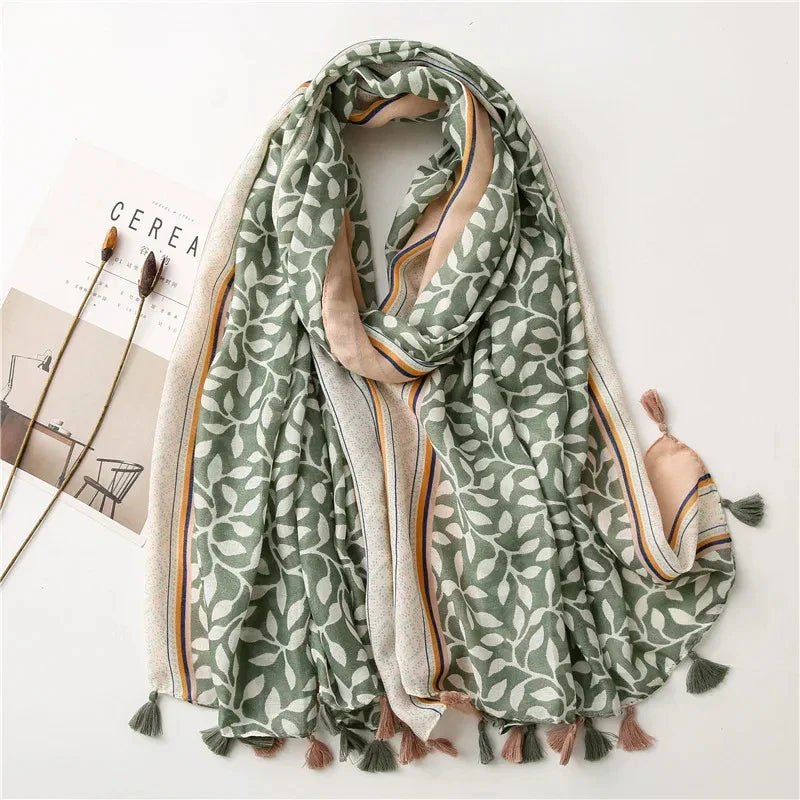 Femlion Flower Print Scarf Shawl: Soft Wrap for Women, Designer Hijab & Bandana