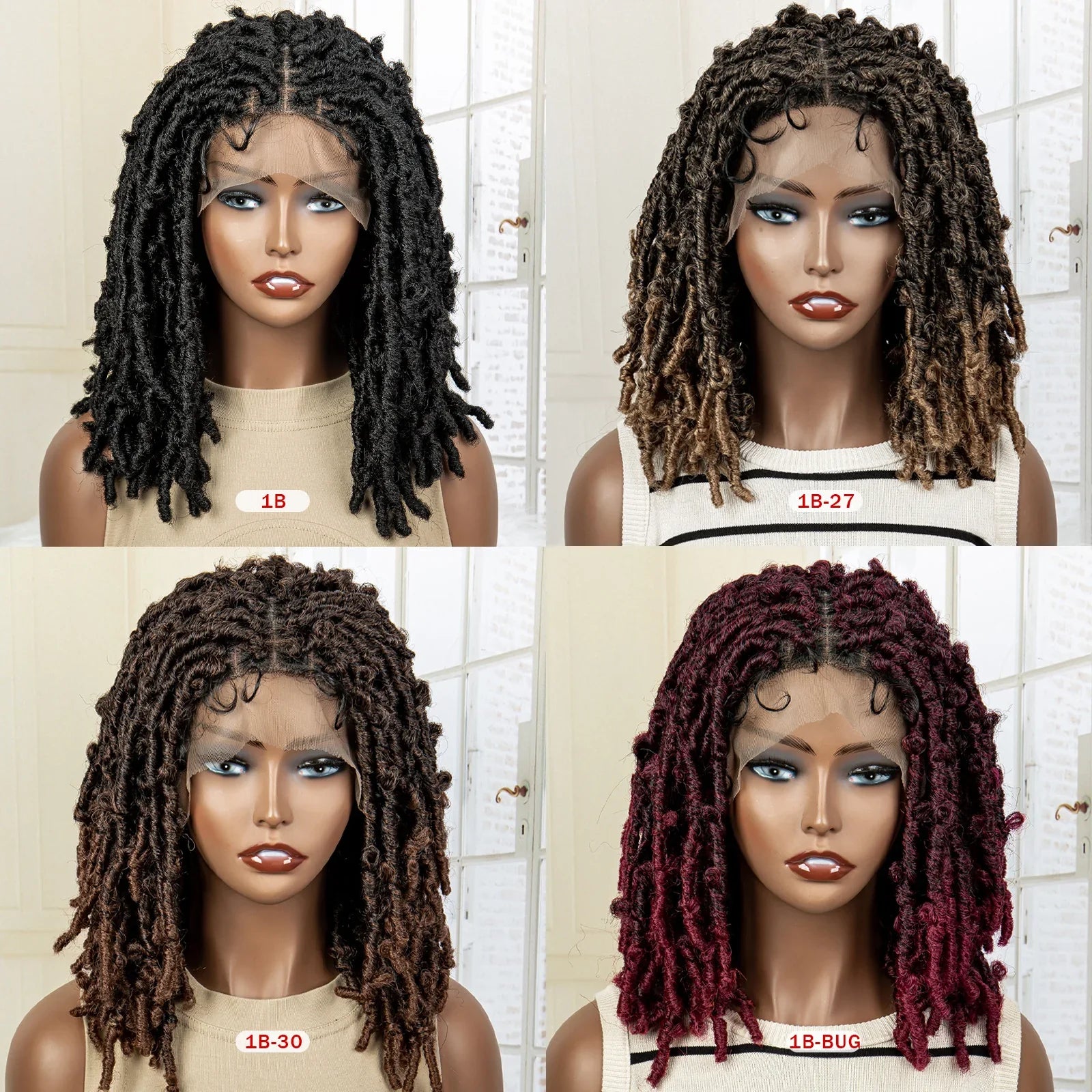 Femlion 16" Knotless Braided Lace Front Wig Short Bob Locs Crochet Braiding Wig