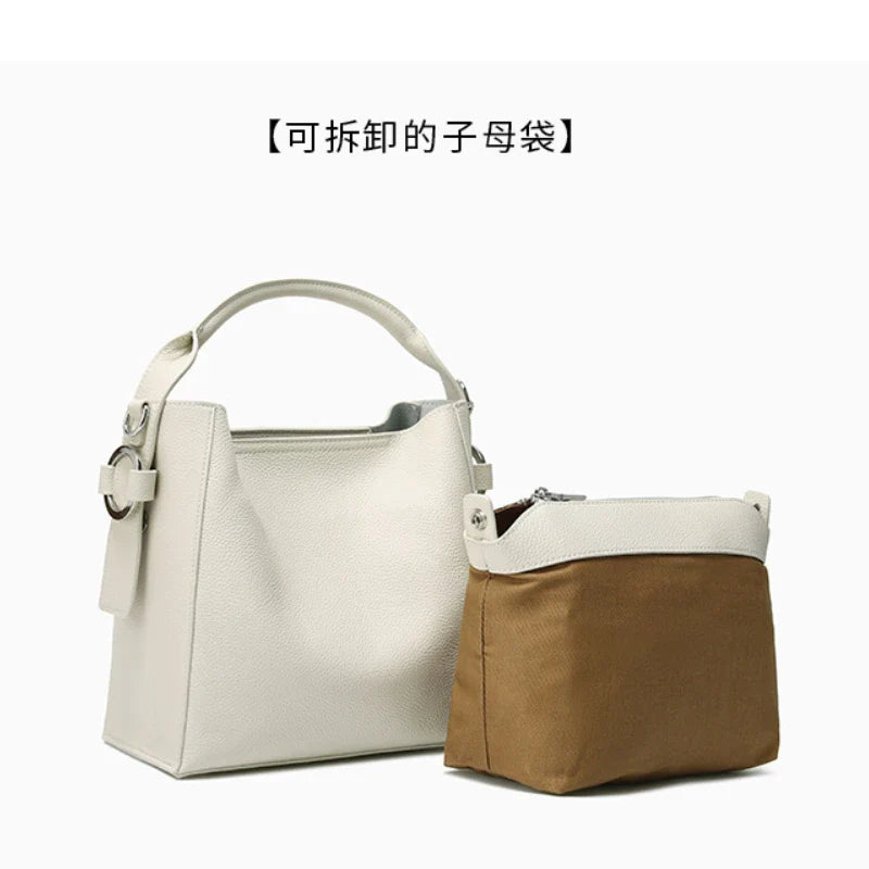 Femlion Cow Leather Shoulder Handbag: Versatile & Fashionable Crossbody Bucket Bag for Women