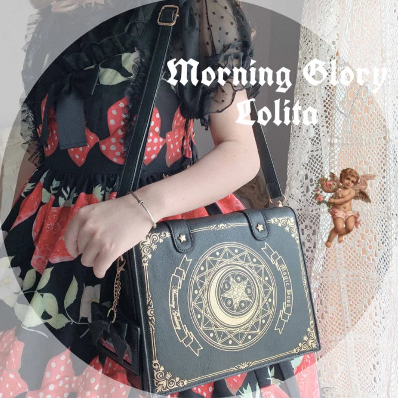 Femlion Star Moon Lolita Bag | Girls Magic Book Cosplay Prop | Gold Stamping Crossbody Handbag