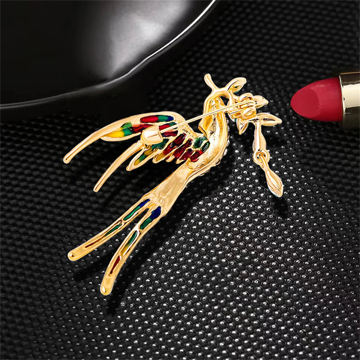 Femlion Rhinestone Bird Leaf Brooch Women's Colorful Animal Pin Cute Badge Jewelry