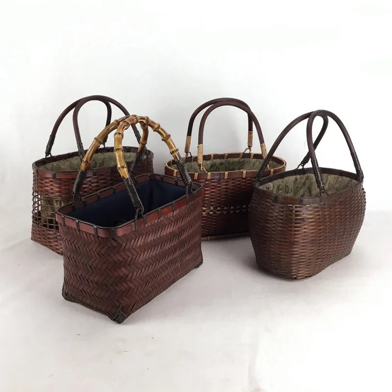 Femlion Mini Bamboo Basket Handbag for Retro Style & Tea Ceremony Storage