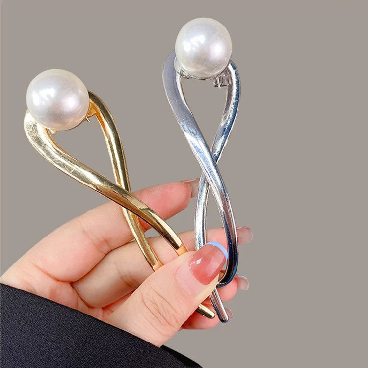 Femlion Geometric Pearl Hair Clip for Women - Elegant Metal Hairpin Barrette Jaw Clip