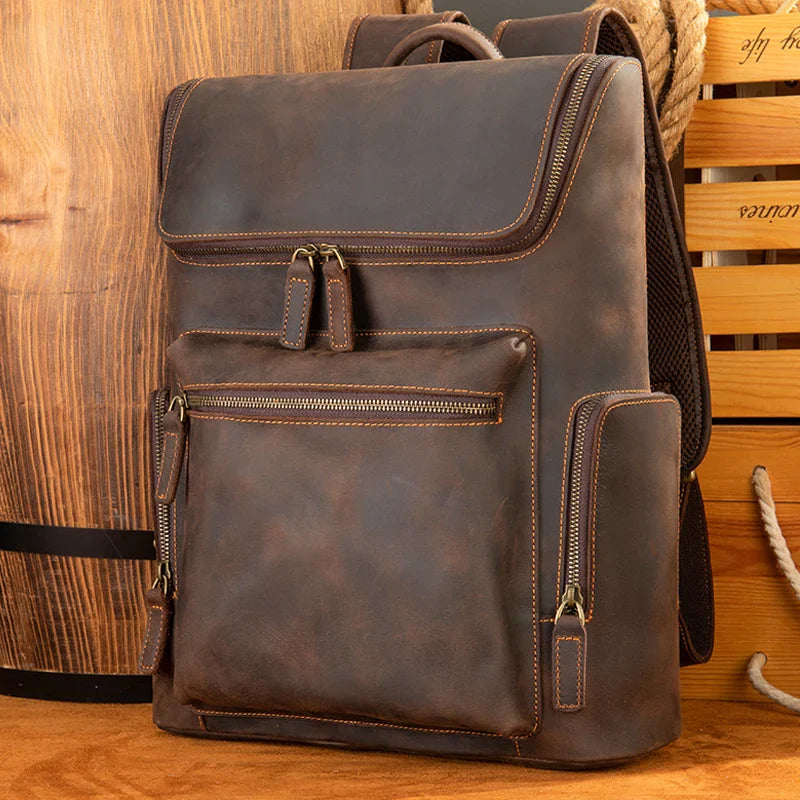 Femlion Vintage Leather Backpack Men's Laptop Daypack Travel Bag Luxe Designer Fashion Bagpack