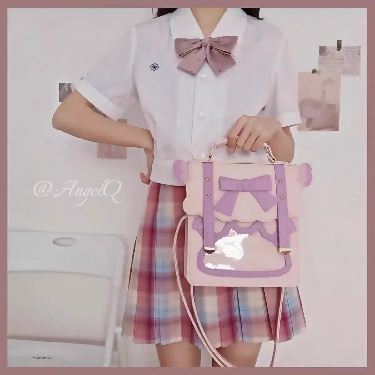 Femlion Transparent School Backpack Kawaii Bow Wing JK Handbag Star Wing Bow