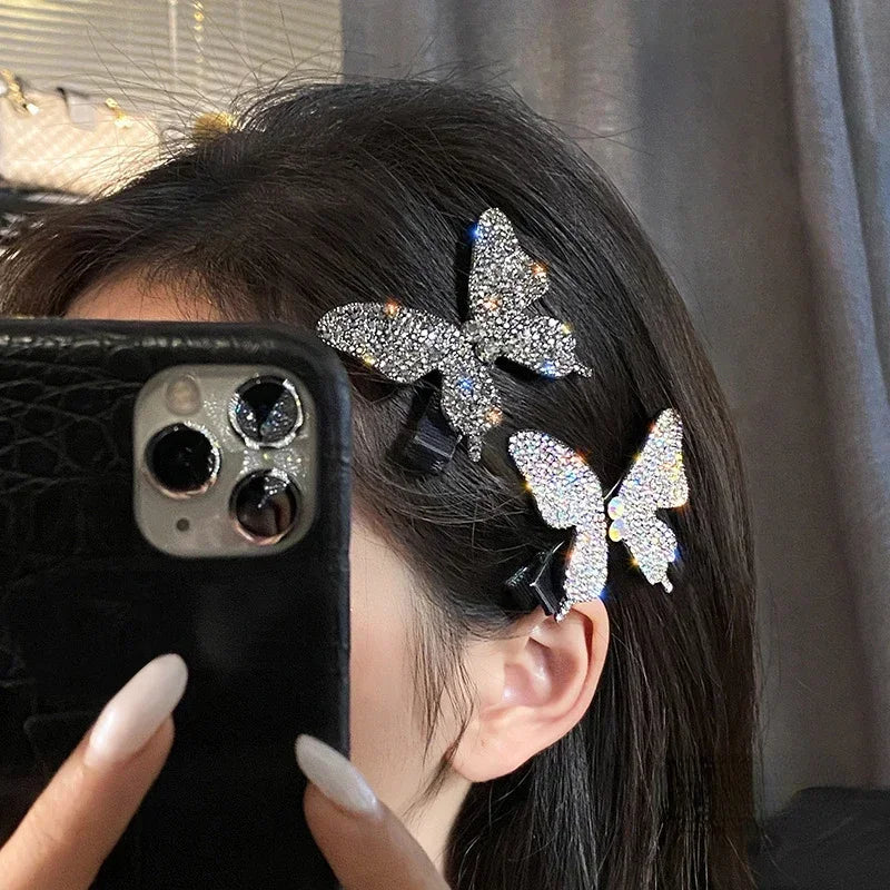 Femlion Butterfly Flash Diamond Hair Clips Women's Top Clip Headwear