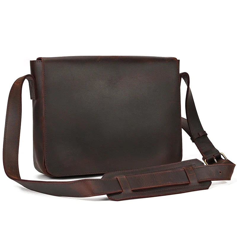 Femlion Leather Laptop Shoulder Bag for Men - Brown Business Office Messenger Case