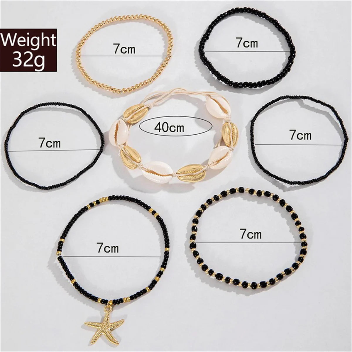 Femlion Boho Resin Beads Shell Anklets for Women - Handmade Starfish Barefoot Foot Chain