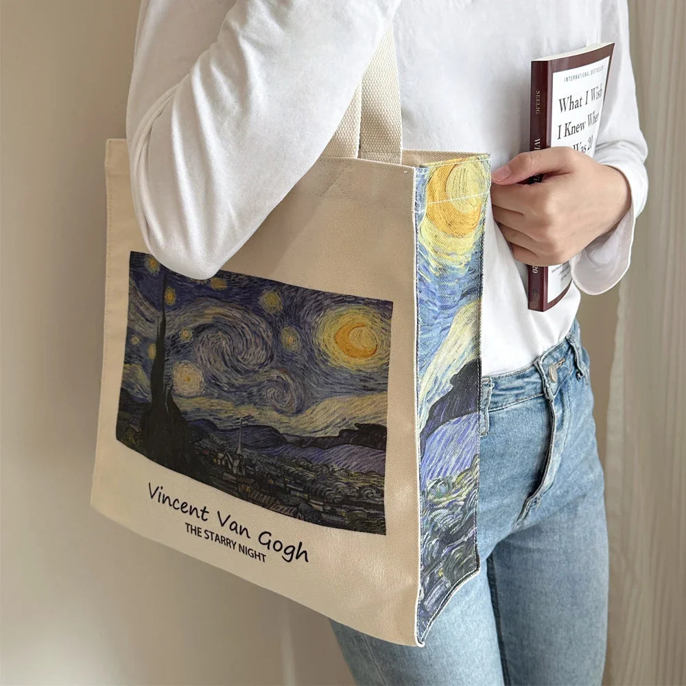 Femlion Van Gogh Morris Vintage Shoulder Bag Large Tote Oil Painting Handbag