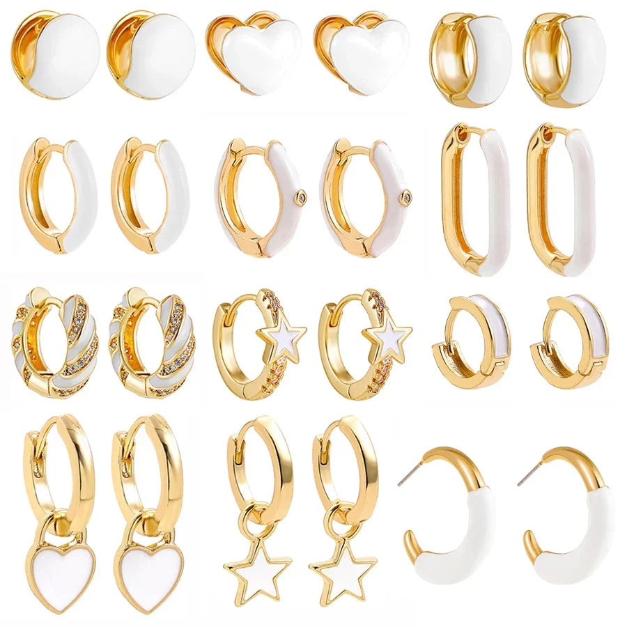 Enamel Color CZ Zircon Hoop Earrings by Femlion: Trendy Star Heart Charms Fashion Jewelry