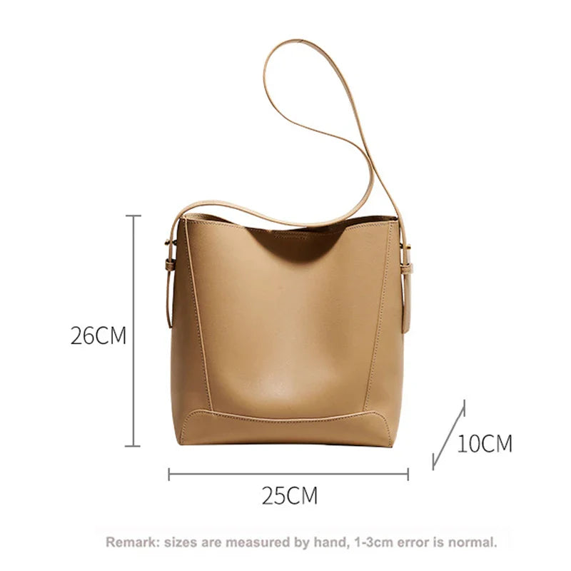 Femlion Luxury Split Leather Bucket Bag for Women, High-capacity Tote and One-shoulder Handbag