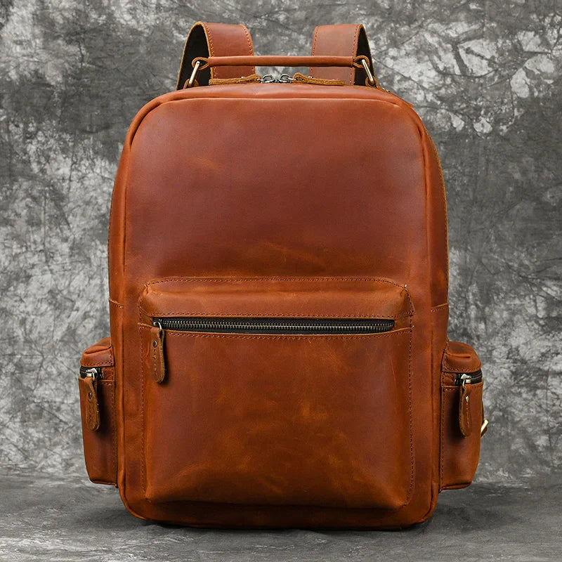 Femlion Crazy Horse Leather Backpack: Stylish Men's Laptop Bagpack with Retro Design