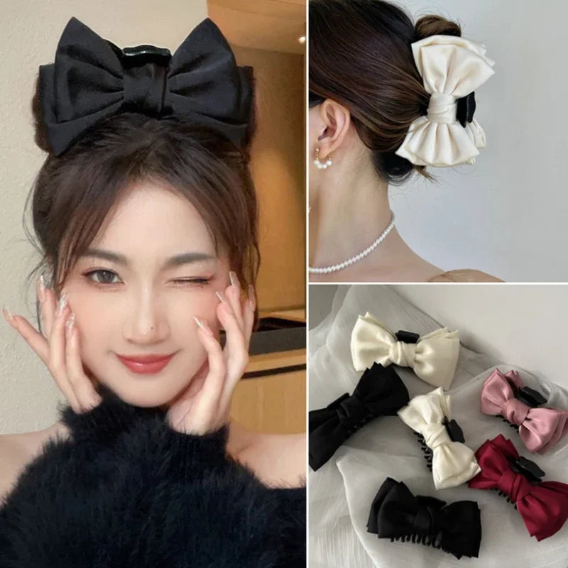 Femlion Bow Hair Claw Ribbon Two-sided Hair Clip Clamp for Girls Women