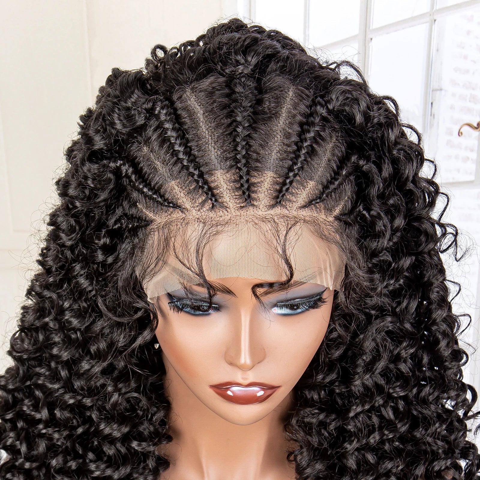 Femlion 16" Bob Kinky Curly Braided Lace Front Wig