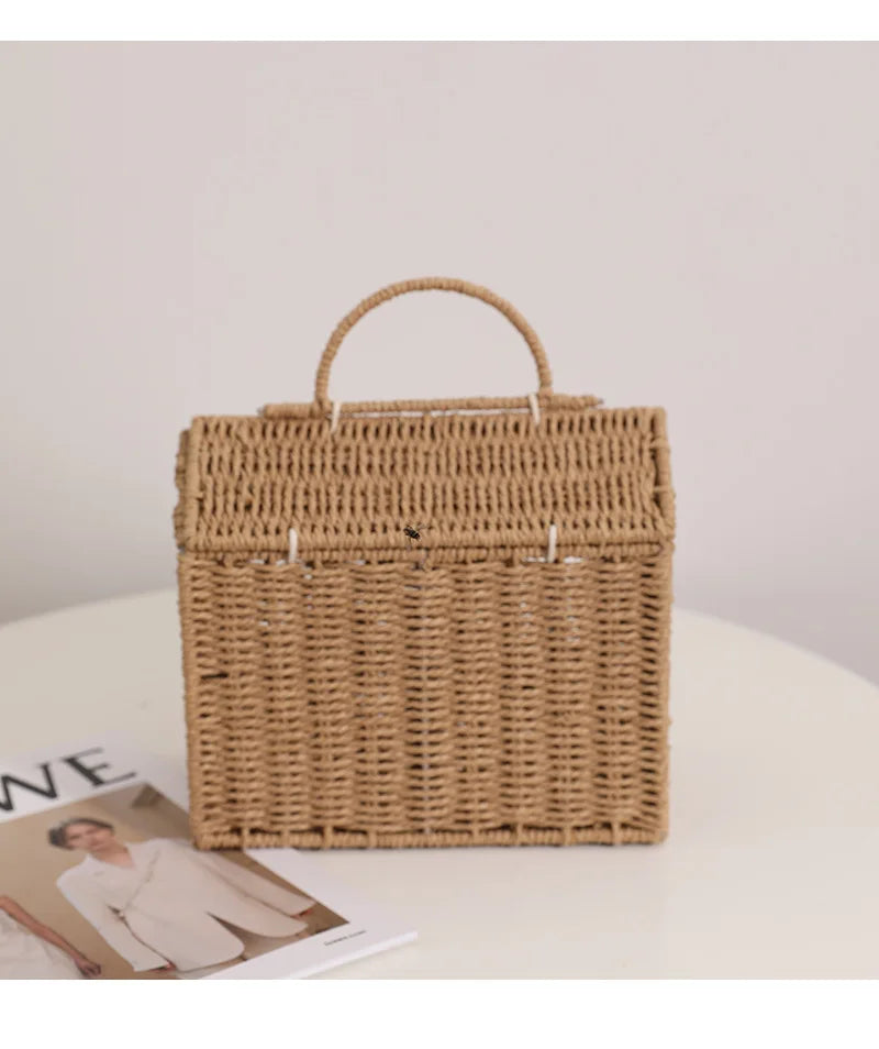 Femlion Woven Hut Bag – Stylish Hand-Held Straw Basket for Chic Outings