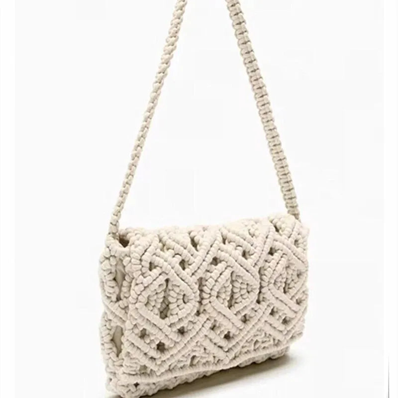 Femlion Shoulder Straw Woven Handbag Cotton Thread Fashion Bag