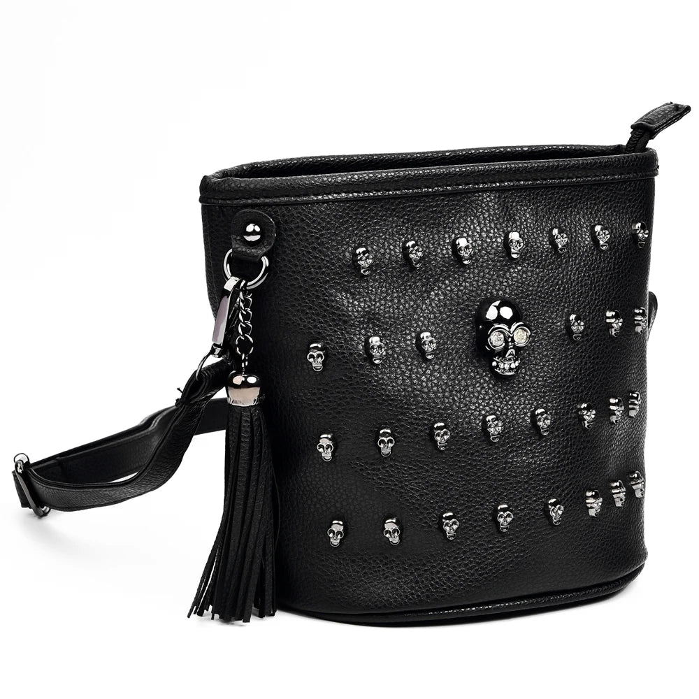 Femlion Tassel Skull Rivet Shoulder Bag Crossbody Handbag for Girls