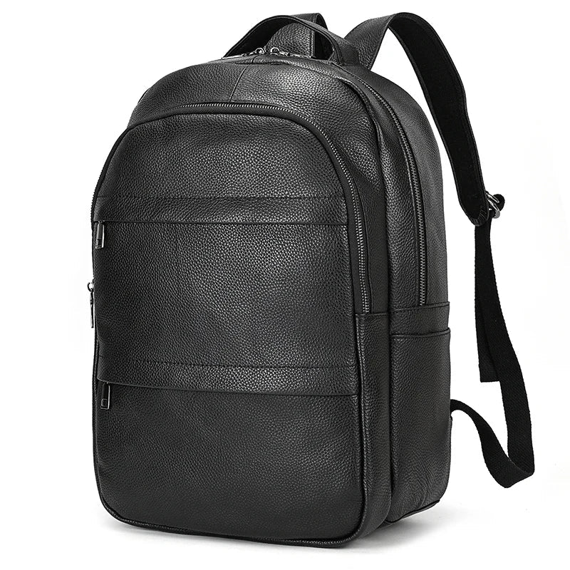 Femlion Black Leather Men's Backpack Bag - 15.6 Inch Laptop Travel & School Bag