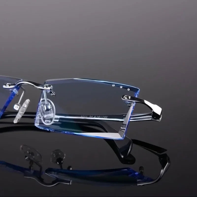 Femlion Diamond Rimless Eyeglasses: Hypervision Myopia Glasses +175 to +200