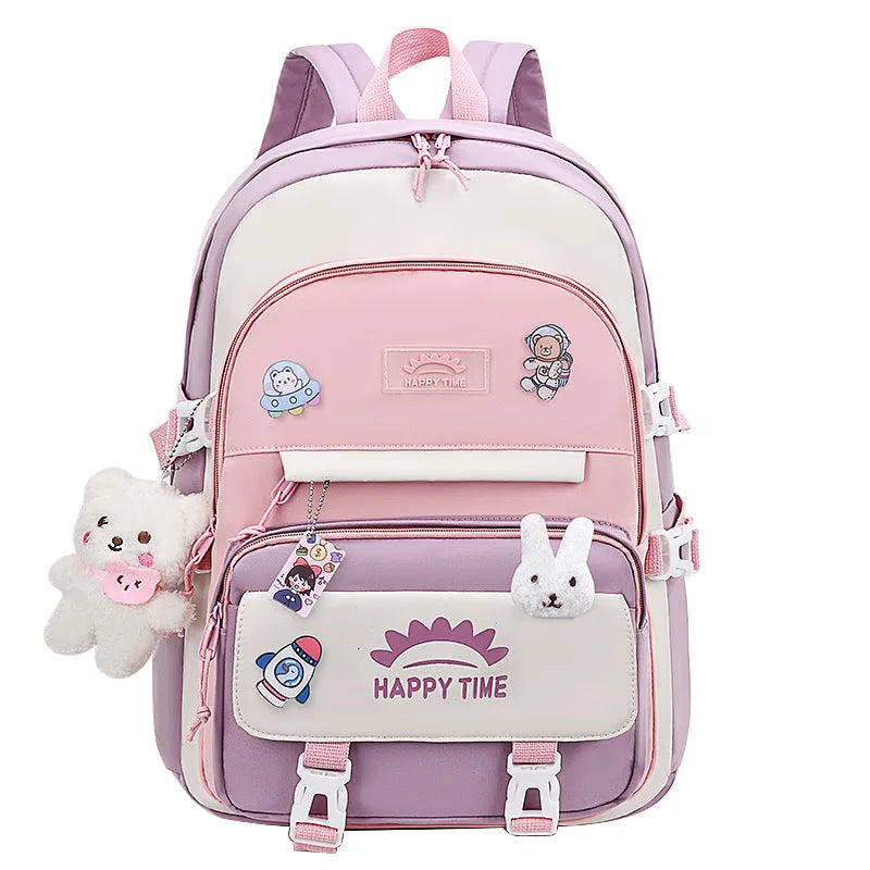 Femlion Multi-Pocket Nylon Backpack for Girls with Large Capacity and Cute Design