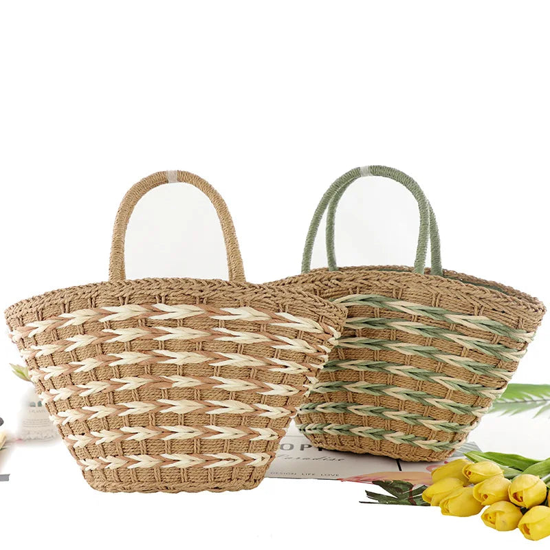 Femlion Straw Woven Beach Bag | Gradient Design | Portable Women's Leisure Bag