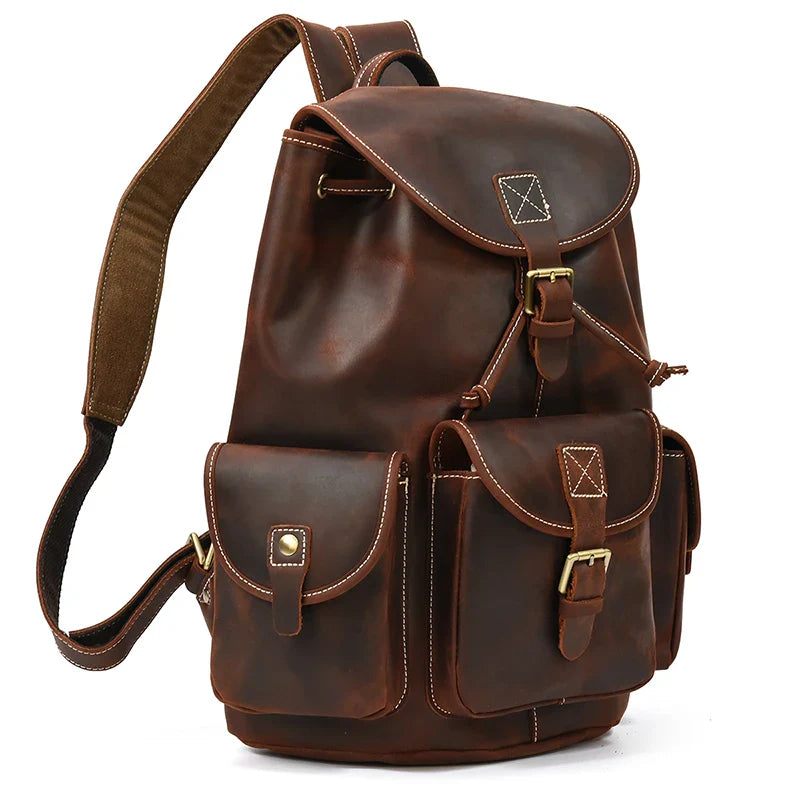 Femlion Crazy Horse Leather Backpack - Vintage Rucksack for Men and Women