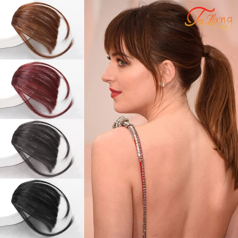 Femlion Synthetic Air Bangs Hair Piece Clip Extension in Black Brown Blonde for Girls