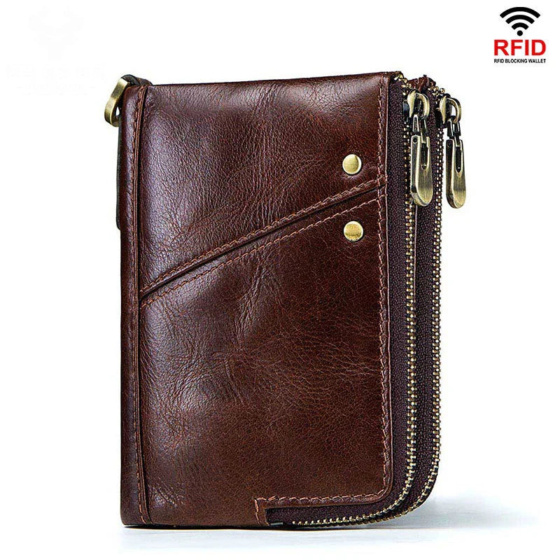 Femlion RFID Leather Wallet Men's Vertical Woman Coin Purse Multi-functional Zipper