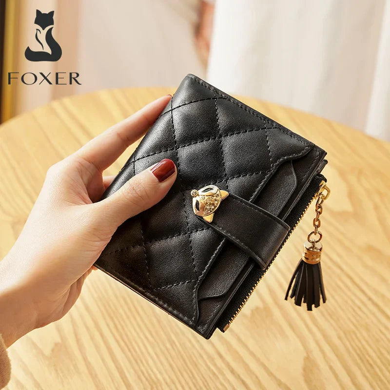 Femlion Genuine Leather Coin Wallet Multi-function Card Holder Fashion Zipper Purse