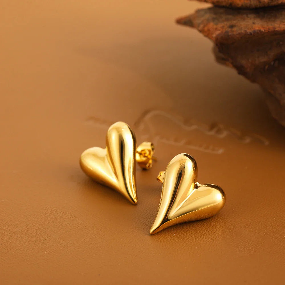 Femlion Gold Heart Earrings: Cute Stainless Steel Studs for Women