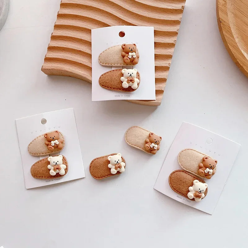 Femlion Kids Bear Hair Clips - Cute Cartoon Coffee Color Barrettes for Girls