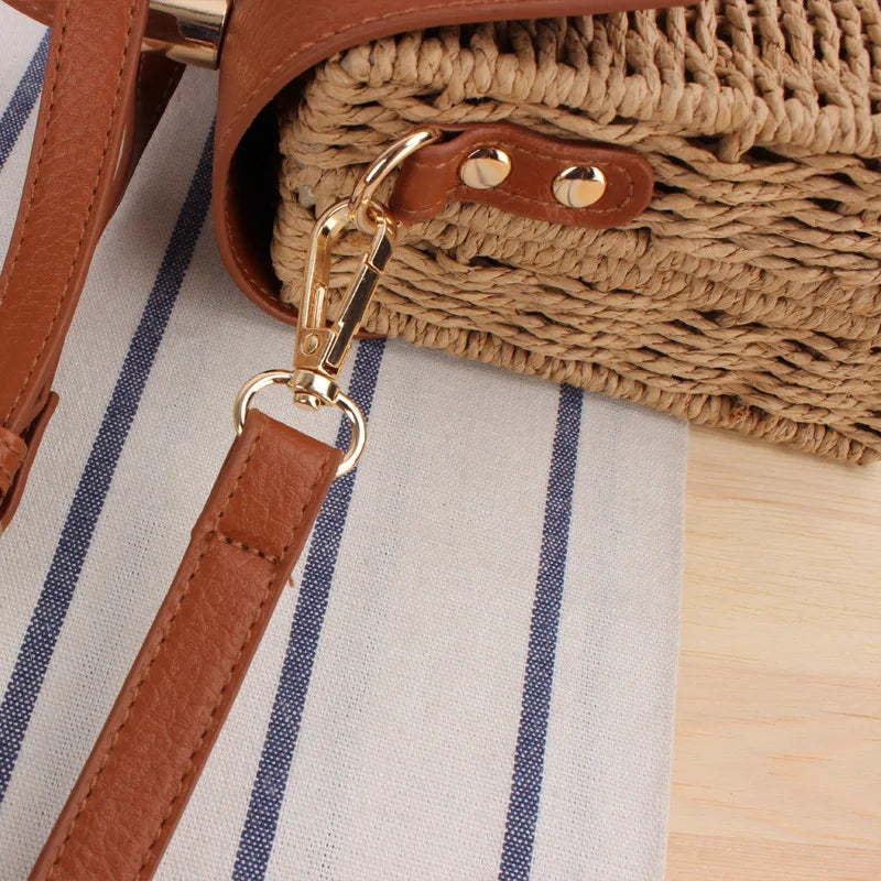 Femlion Straw Woven Messenger Bag with Leather Detailing