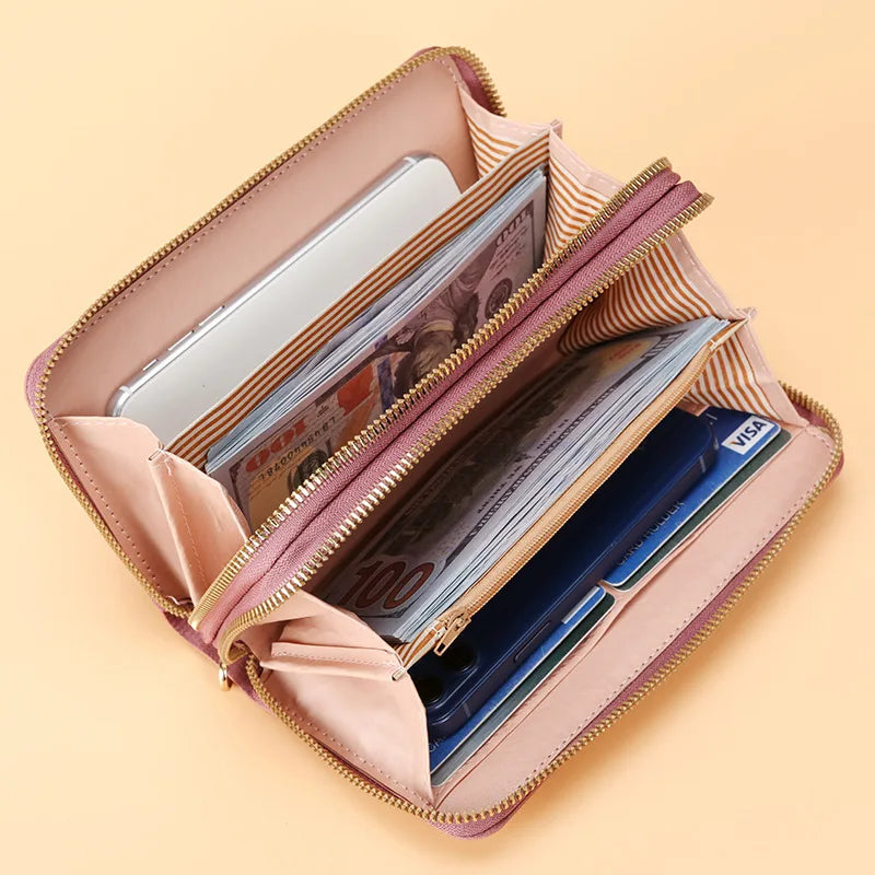 Femlion Pink Hammock Clutch Wallet for Women - Card Holder Purse for Phone Money Coins