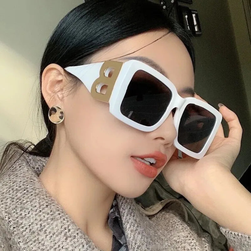 Femlion Square Metal Sunglasses Unisex Gradient Shades Luxury Retro Eyewear