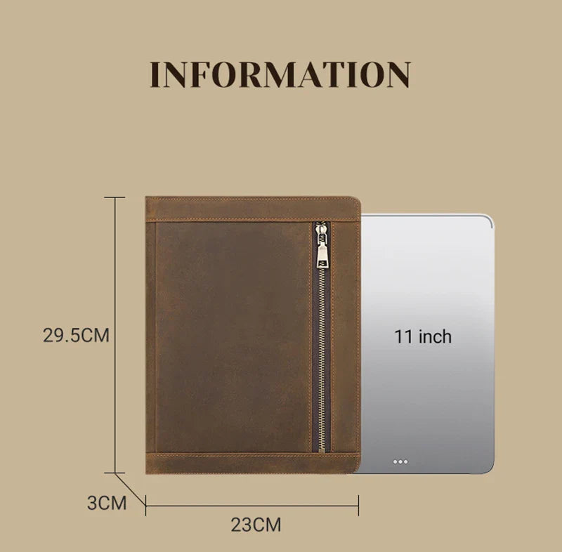 Femlion Vintage Leather iPad Case 11" for Men - Business Document Bag & Tablet Cover